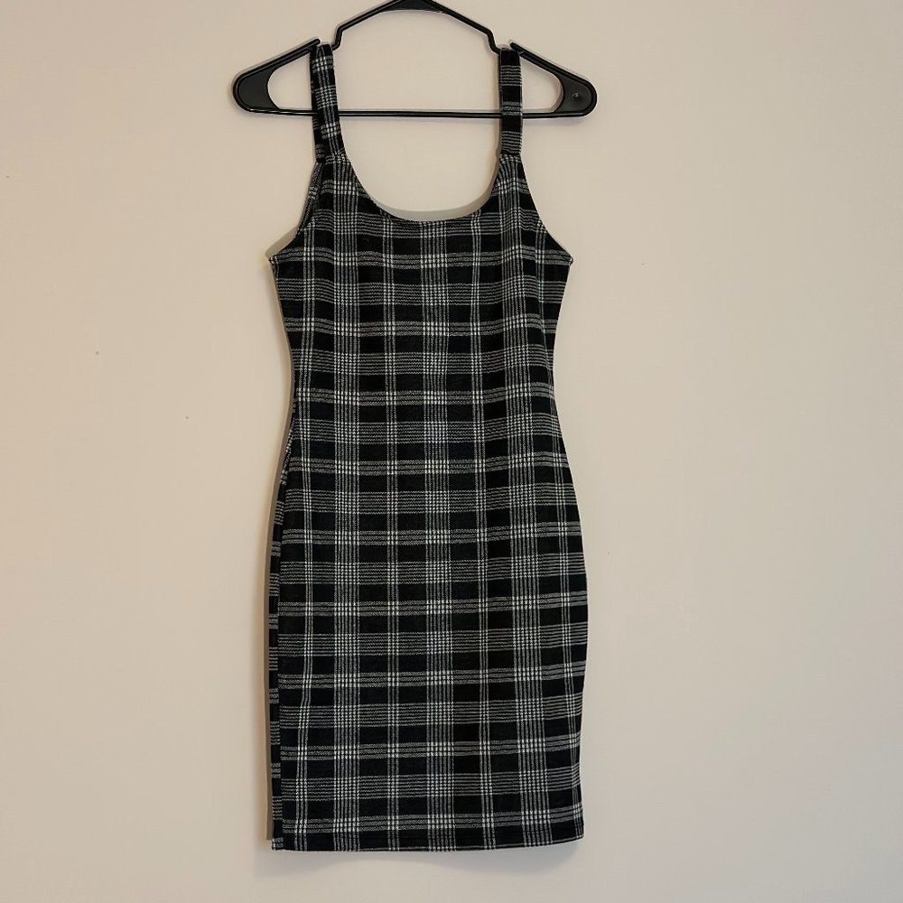 White & Black Plaid Mini Dress